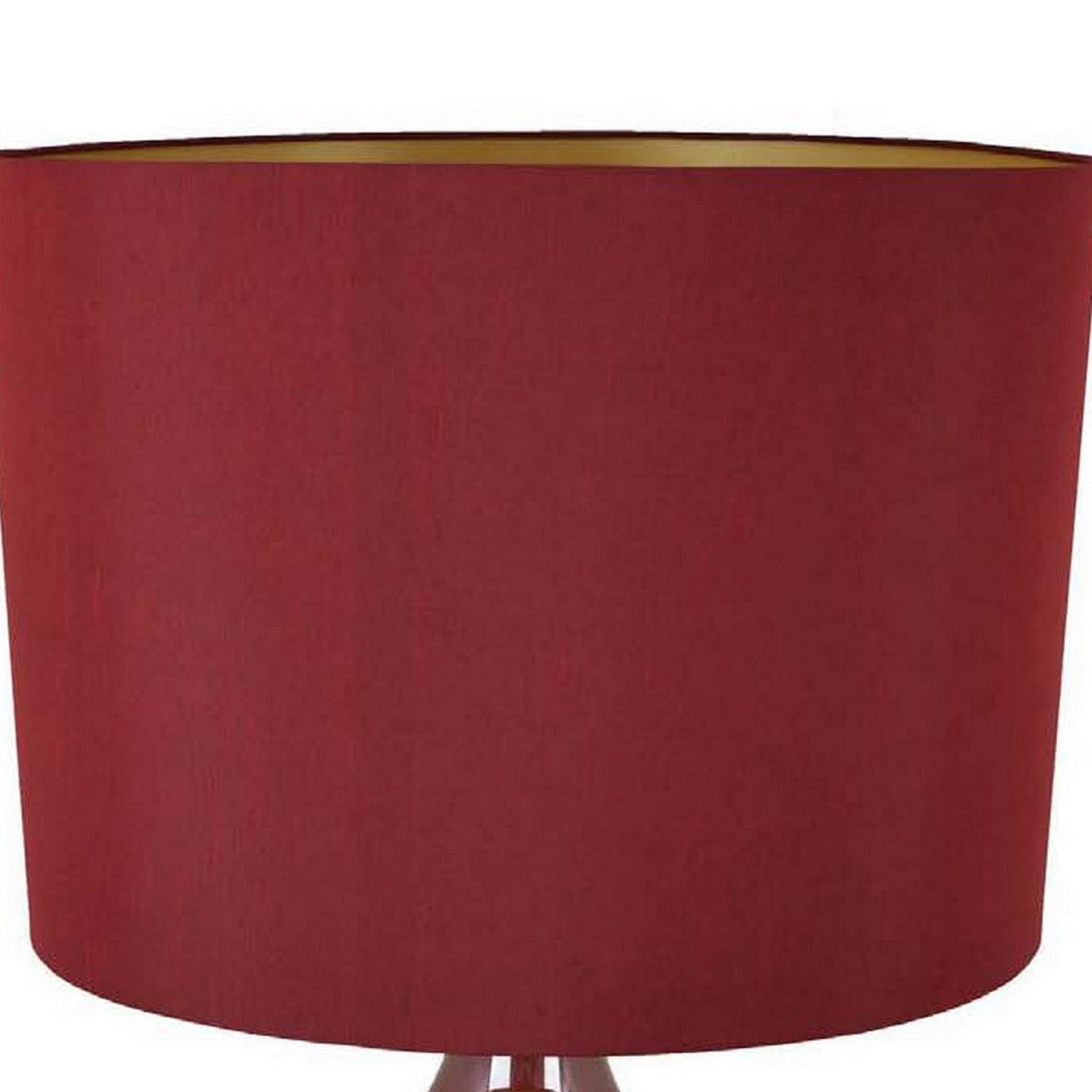 Gia 32 Inch Table Lamp, Drum Shade, Curved Round Glass Body, Red Finish Red Glass