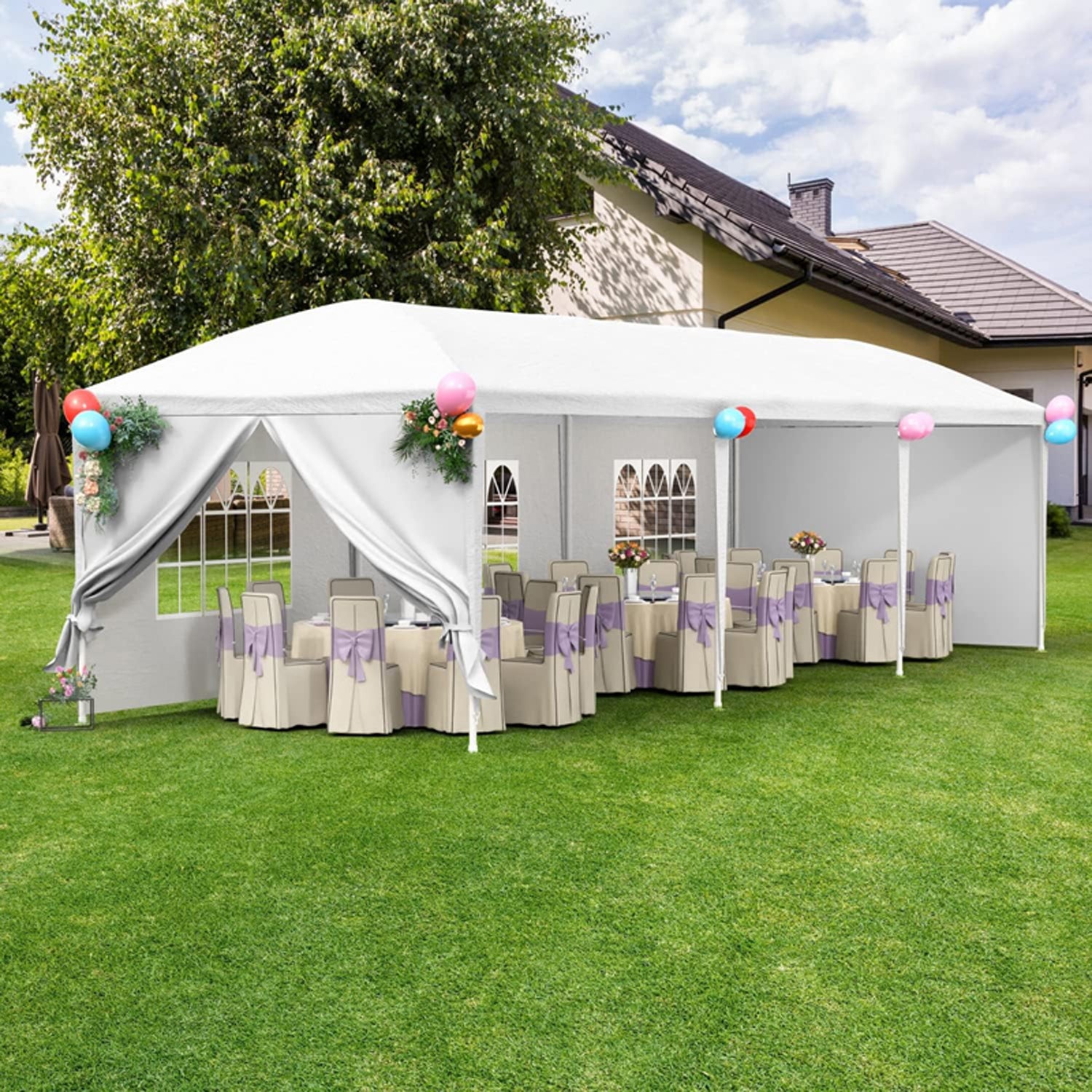 10X30' Outdoor Garden Gazebo Wedding Party Tent Canopy Marquee With 5 Removable Sidewalls White Metal