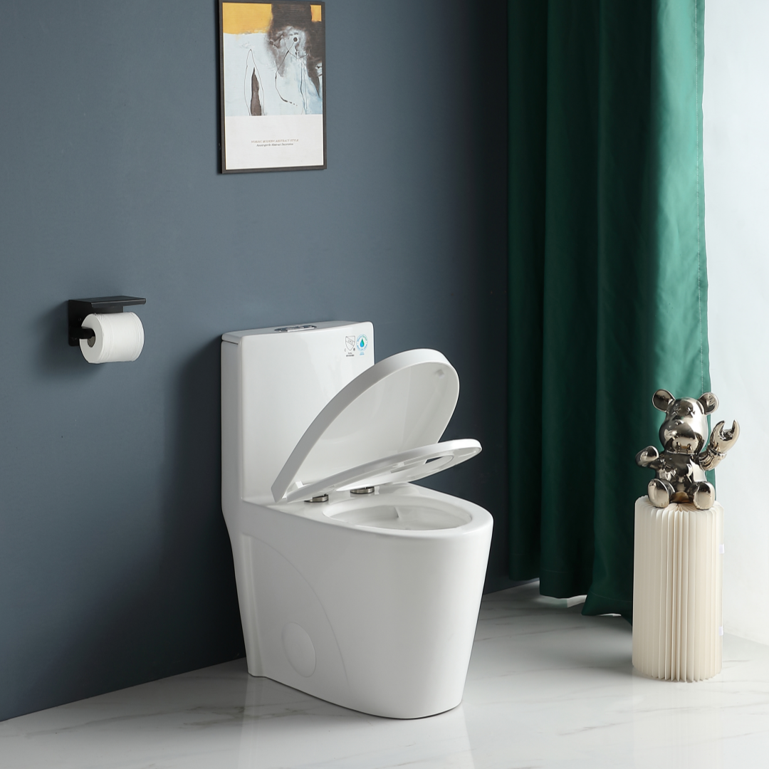 One Piece Toilet, 1.1 1.60 Gpf Water Efficient Dual Flush Elongated Comfort Height Floor Mounted, Standard Size Toilet With Soft Closing Seat Included, Glossy White 24T01 Gw White Ceramic