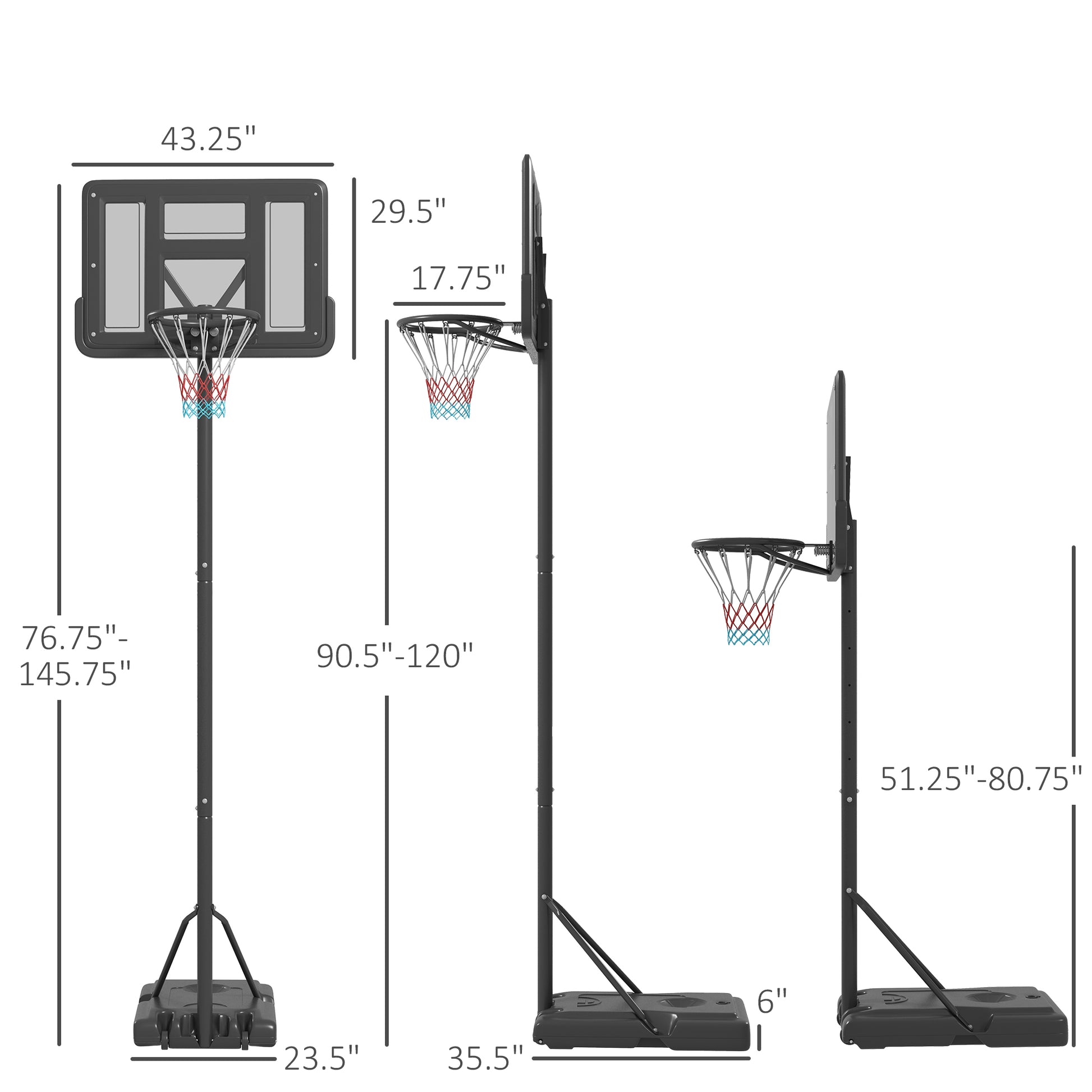 Soozier Portable Basketball Hoop, 7.5 10Ft Height Adjustable Swimming Pool Basketball Goal With 43.25" Backboard, Wheels And Fillable Base, For Youth & Adults Black Steel