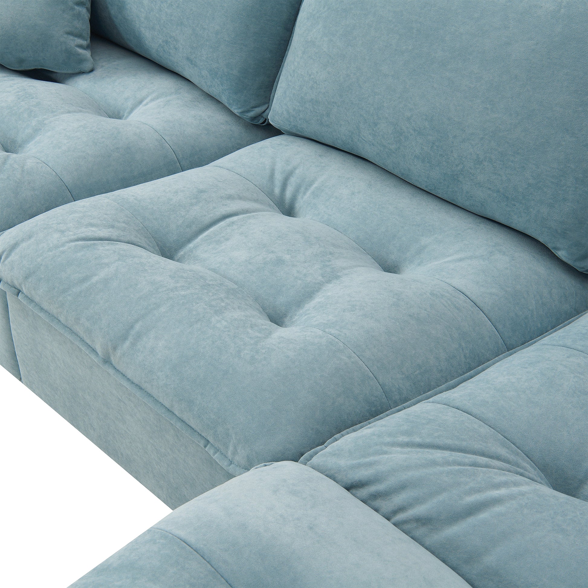 100*59" Modern Convertible Sectional Sofa,L Shaped Reversible Couch Set With Free Pillows,4 Seat Suede Velvet Sleeper Sofa With Ottoman For Living Room,Apartment,Office,3 Colors Light Blue Suede 4 Seat