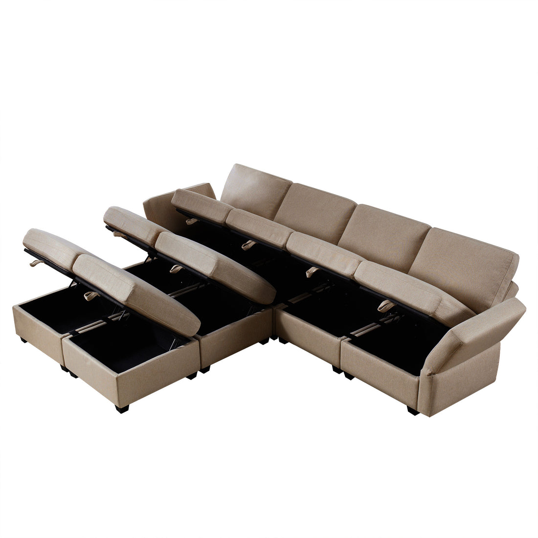 Modular Convertible U Shaped Sectional Sofa Couch With Storage Ottoman Corner Couch For Living Room, Adjustable Arms And Backs Brown Brown Polyester 4 Seat