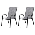 2 Piece Patio Chairs, Outdoor Camping Chairs Withtextilene Fabric, Set Of 2 Garden Chairs With Armrest High Backrest For Garden Patio Pool Beach Yard Space Saving Grey Grey Steel