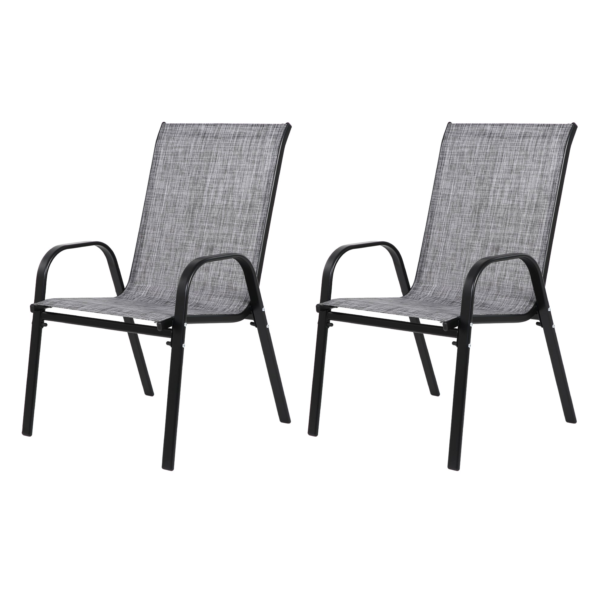 2 Piece Patio Chairs, Outdoor Camping Chairs Withtextilene Fabric, Set Of 2 Garden Chairs With Armrest High Backrest For Garden Patio Pool Beach Yard Space Saving Grey Grey Steel