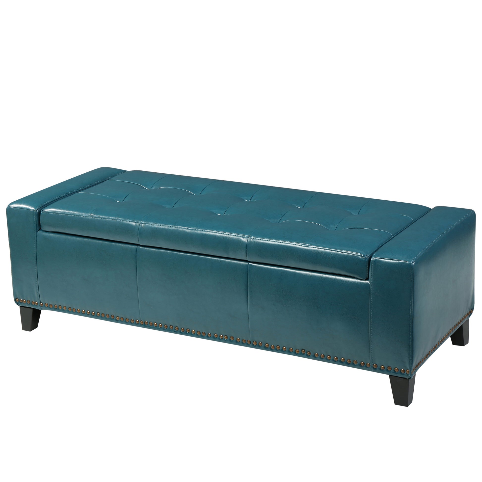 Chelsea Storage Ottoman W Studs Teal Pu