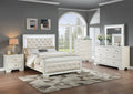 Cream Ivory Tufted Faux Leather Queen Size Bed W Led Lights Beautiful 1Pc Panel Bedframe Mirror Trim Box Spring Required Queen Cream,Ivory Wood Bedroom American