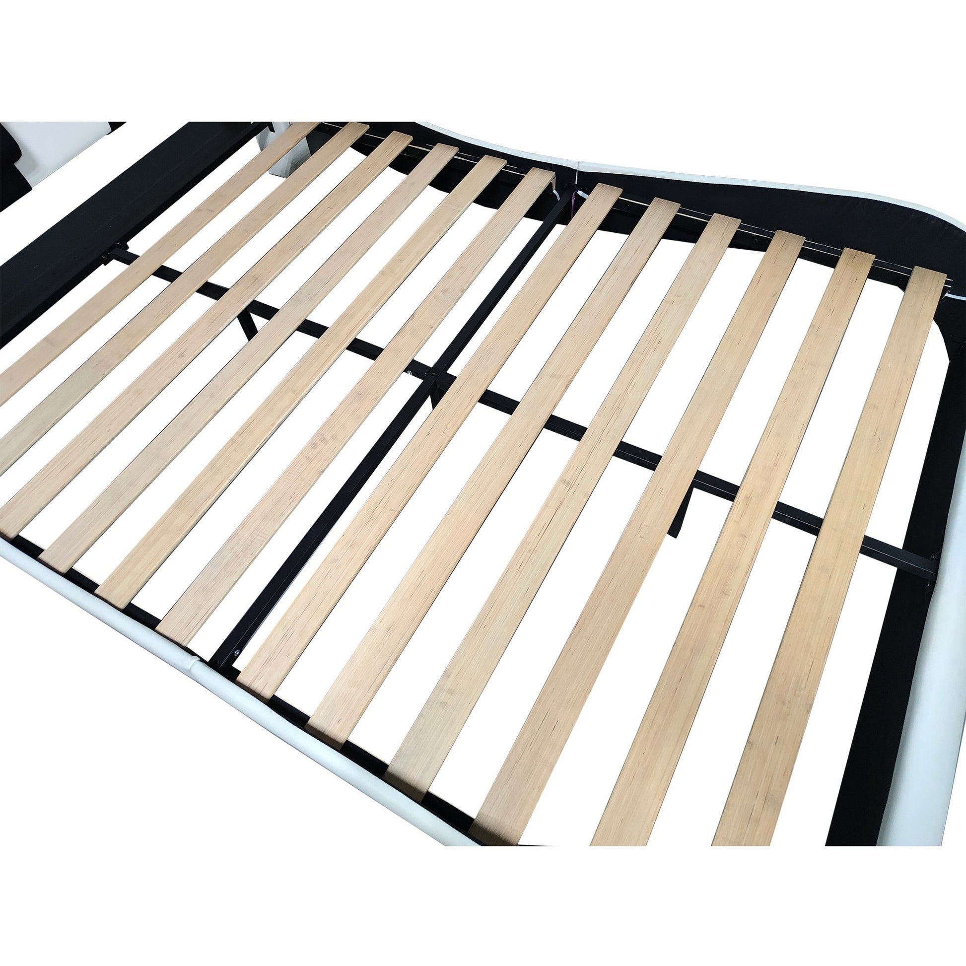 Faux Leather Upholstered Platform Bed Frame With Led Lighting, Bluetooth Connection To Play Music Control, Backrest Vibration Massage, Curve Design, Wood Slat Support, Exhibited Speakers,King Size Box Spring Not Required King White Mdf