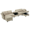 Modular Sectional Sofa U Shaped Sectional Couch With Ottoman, 7 Seat Modular Sofa With Chaise For Living Room, Adjustable Arms And Backs Beige Beige Polyester 4 Seat