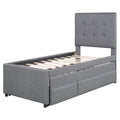 Twin Size Upholstered Platform Bed With Pull Out Twin Size Trundle And 3 Drawers, Gray Twin Gray Upholstered