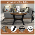 32Inch Wood Round Coffee Table For Living Room,Mid Century Farmhouse Circle Wooden Coffee Tables For Apartment, Easy Assembly,Black And Walnut Top Walnut Black Rubber Wood