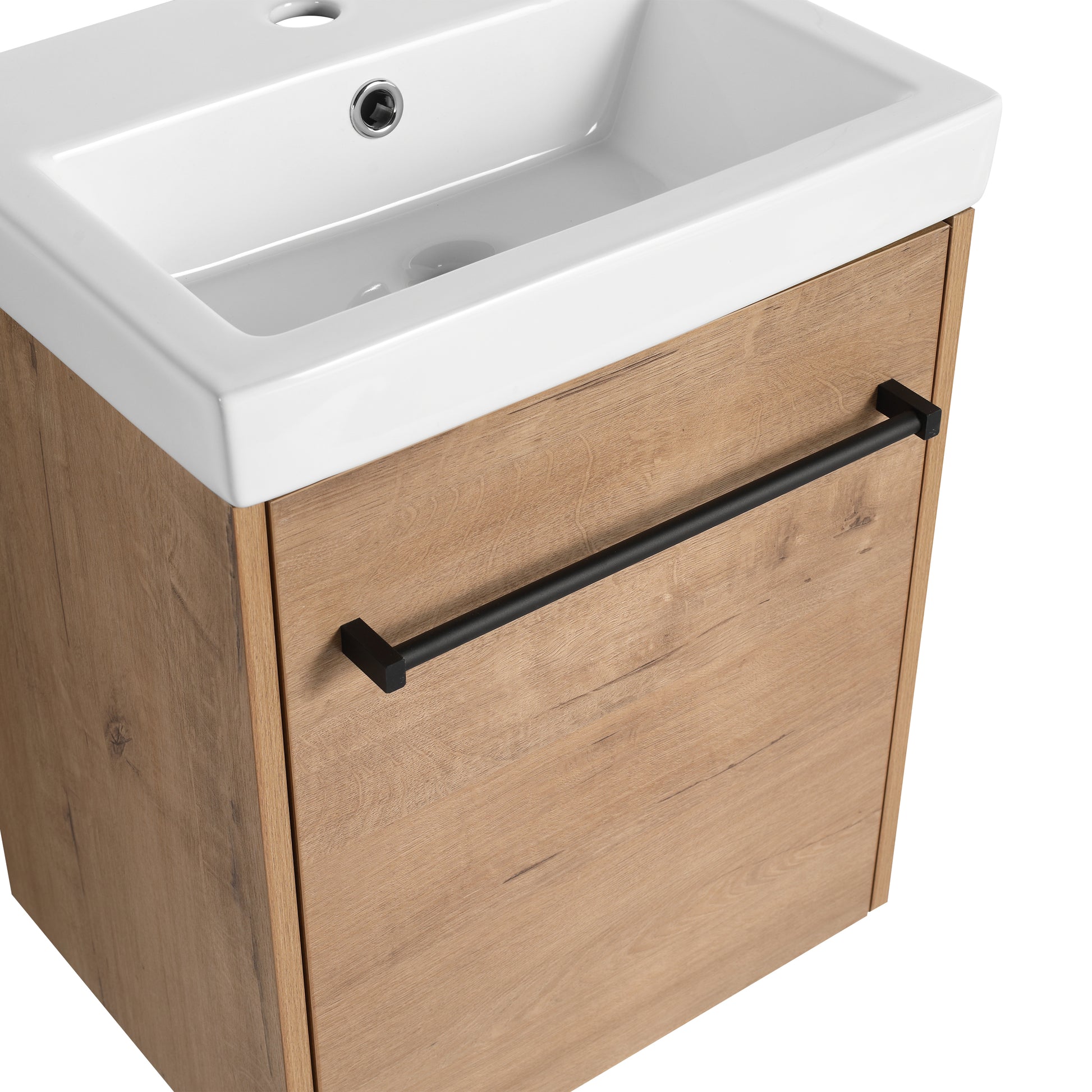 18'' Floating Wall Mounted Bathroom Vanity With Ceramic Sink & Soft Close Cabinet Door, For Small Bathroom Imitative Oak Bathroom Modern Plywood