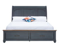 Americana King Size Sleigh Bed, Corduroy Blue Finish King Blue Rubberwood Rubber Wood