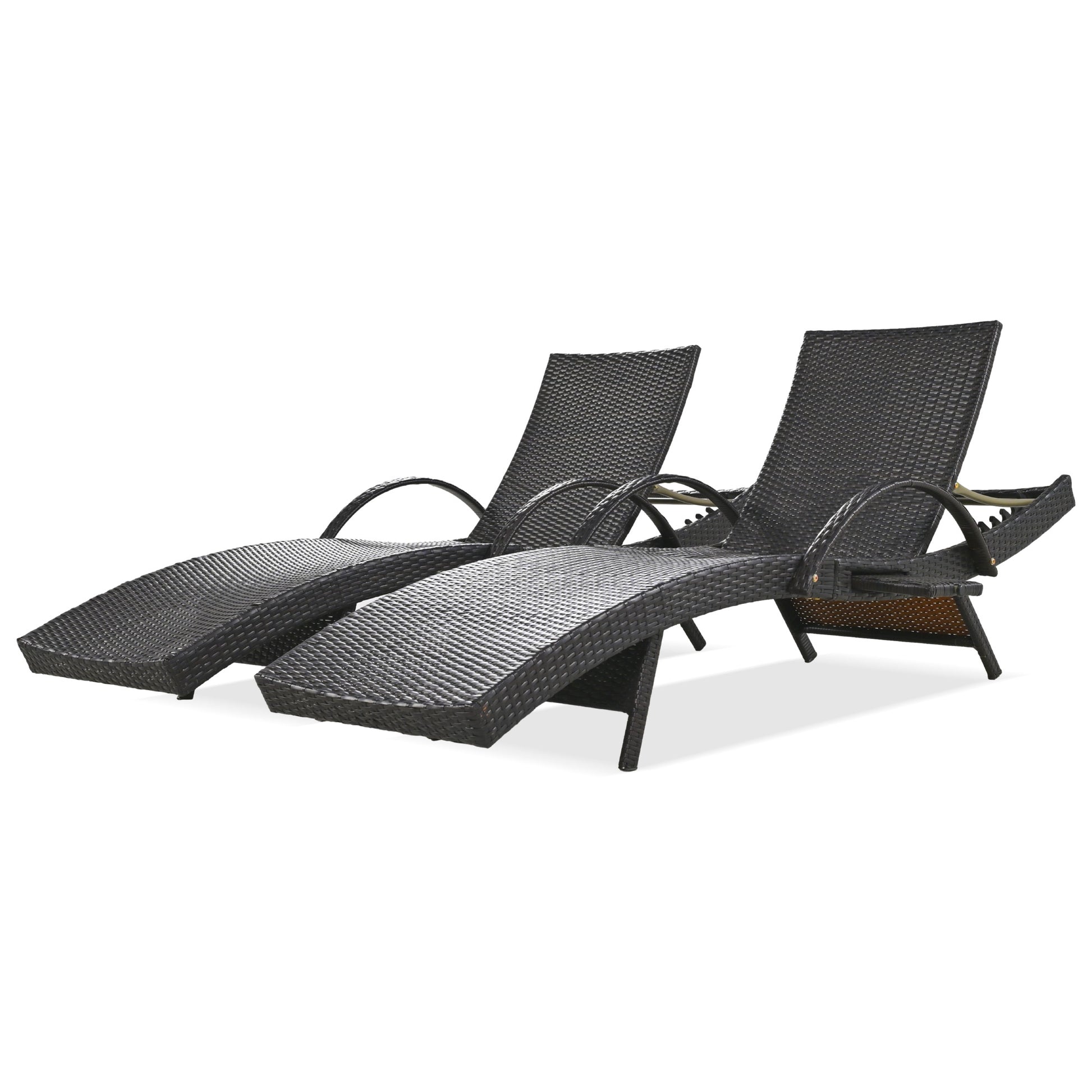 K&K 80'' Outdoor Wicker Chaise Lounge Chairs Set Of 2, Patio Rattan Reclining Chair Pull Out Side Table Adjustable Backrest Ergonomic Wave Design Pool Sunbathing Recliners, Dark Brown No Lounge Dark