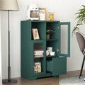 Wooden Floor Cabinet With 2 Glass Doors And 2 Storage Space,Blue Living Room Bathroom Entryway Green Green Mdf