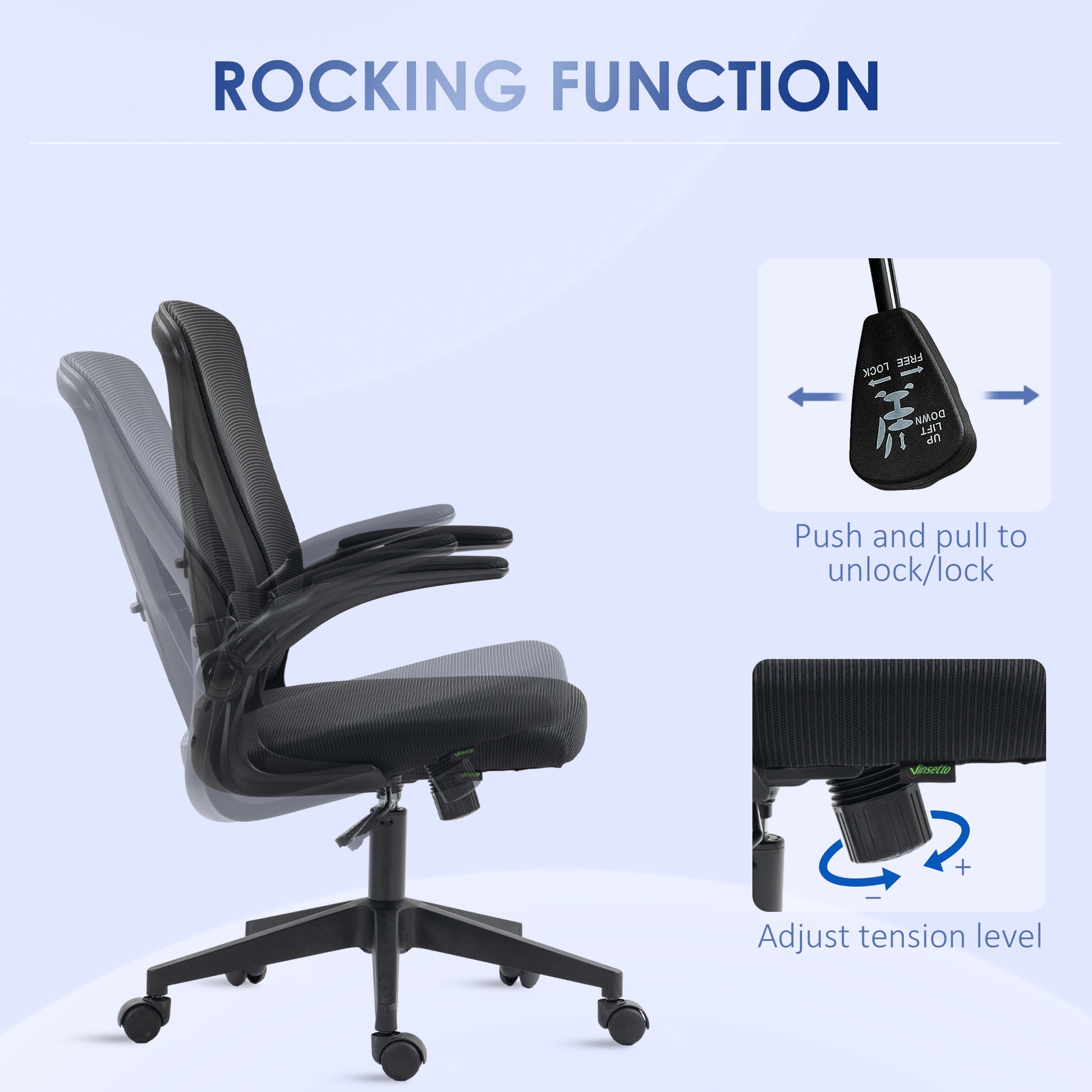 Vinsetto Mid Back Mesh Home Office Chair, Ergonomic Computer Task Chair With Lumbar Back Support, Adjustable Height, And Flip Up Arms, Black Black Steel