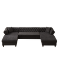 135.5 Inch Modern Style Chenille Three Piece Sofa, Pull Point Design U Shaped Sofa Two Chaise Longue Seats, Two Pillows And Wooden Feet, Suitable For Living Room, Bedroom, Lounge And Projection Room