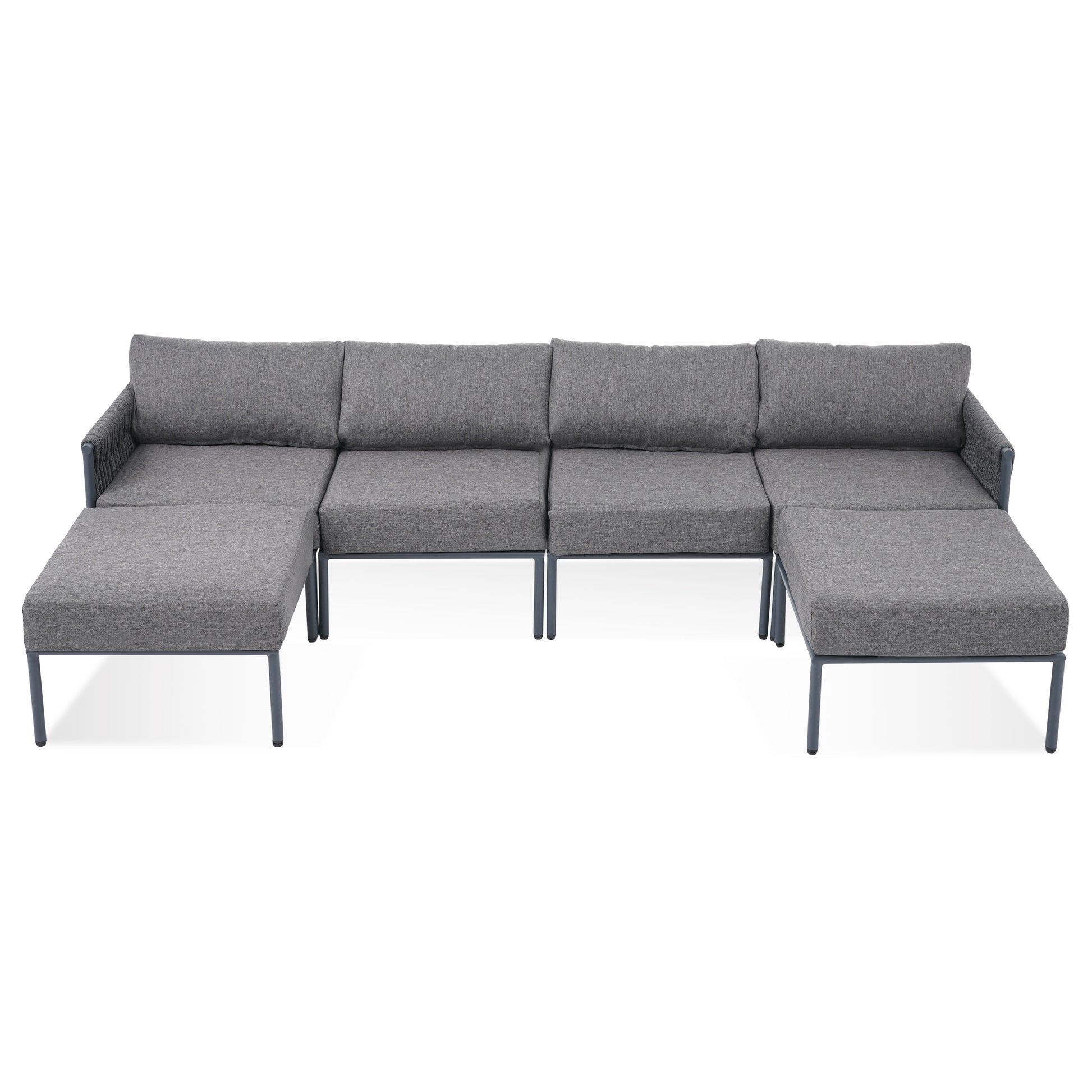 6 Pieces Aluminum Patio Furniture Set, Modern Metal Outdoor Conversation Set Sectional Sofa With Removable Olefin Extra Thick Cushions 5.9" Cushion, Grey Yes Complete Patio Set Gray Seats 6 Weather Resistant Frame Garden & Outdoor