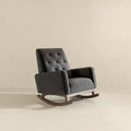 Demetrius Dark Grey Fabric Solid Wood Rocking Chair Solid Dark Gray,Wood Brown Foam Wipe Clean Rocking Chairs Foam Solid Wood,Velvet