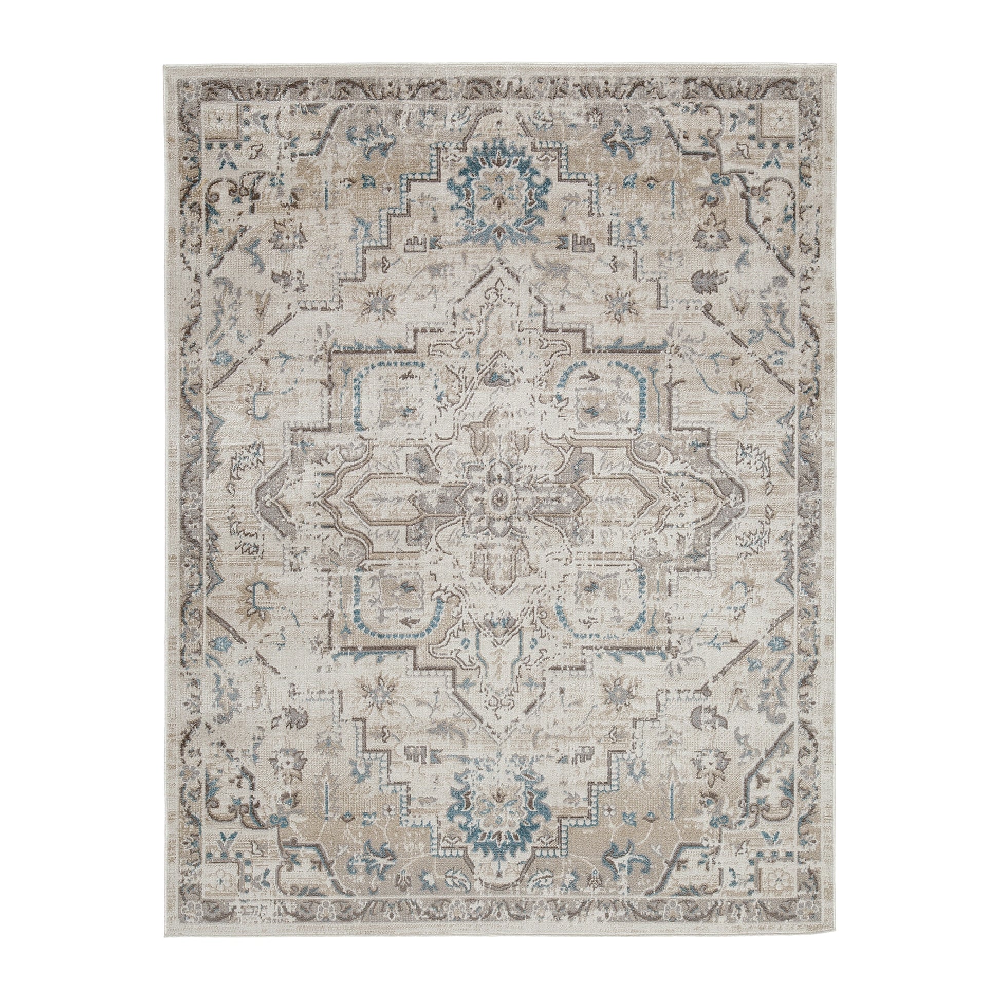 Tyra 5 X 7 Medium Soft Polyester Fabric Floor Area Rug, Washable, Medallion Pattern, Multicolor Multicolor Polyester