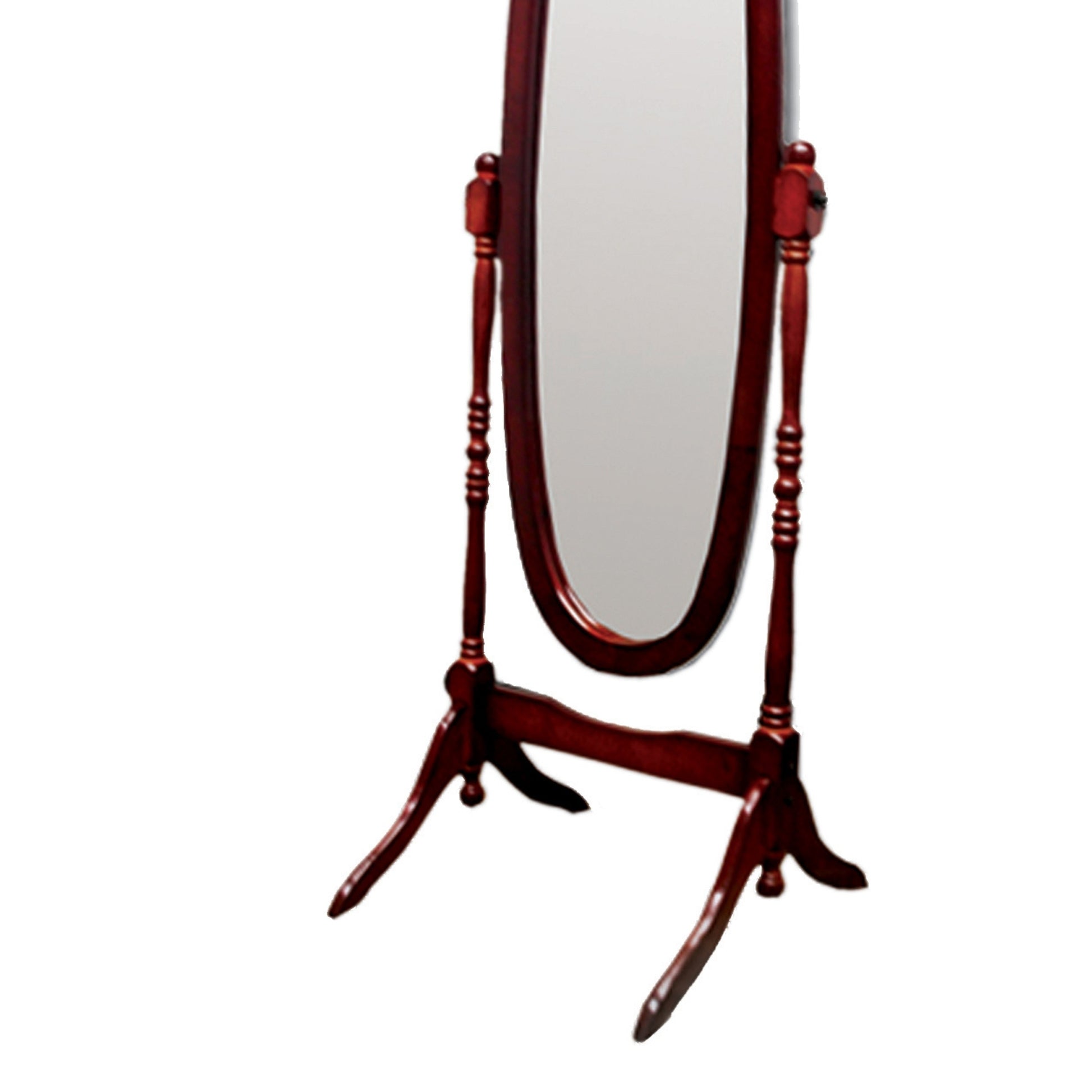 59.25" Tall Standing Wooden Floor Mirror With Cherry Finish, Oval Shape Cherry Wood