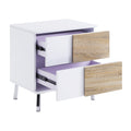 White High Gloss And Natural End Table With 2 Drawers White Primary Living Space Contemporary Drawers Rectangular Wood Metal
