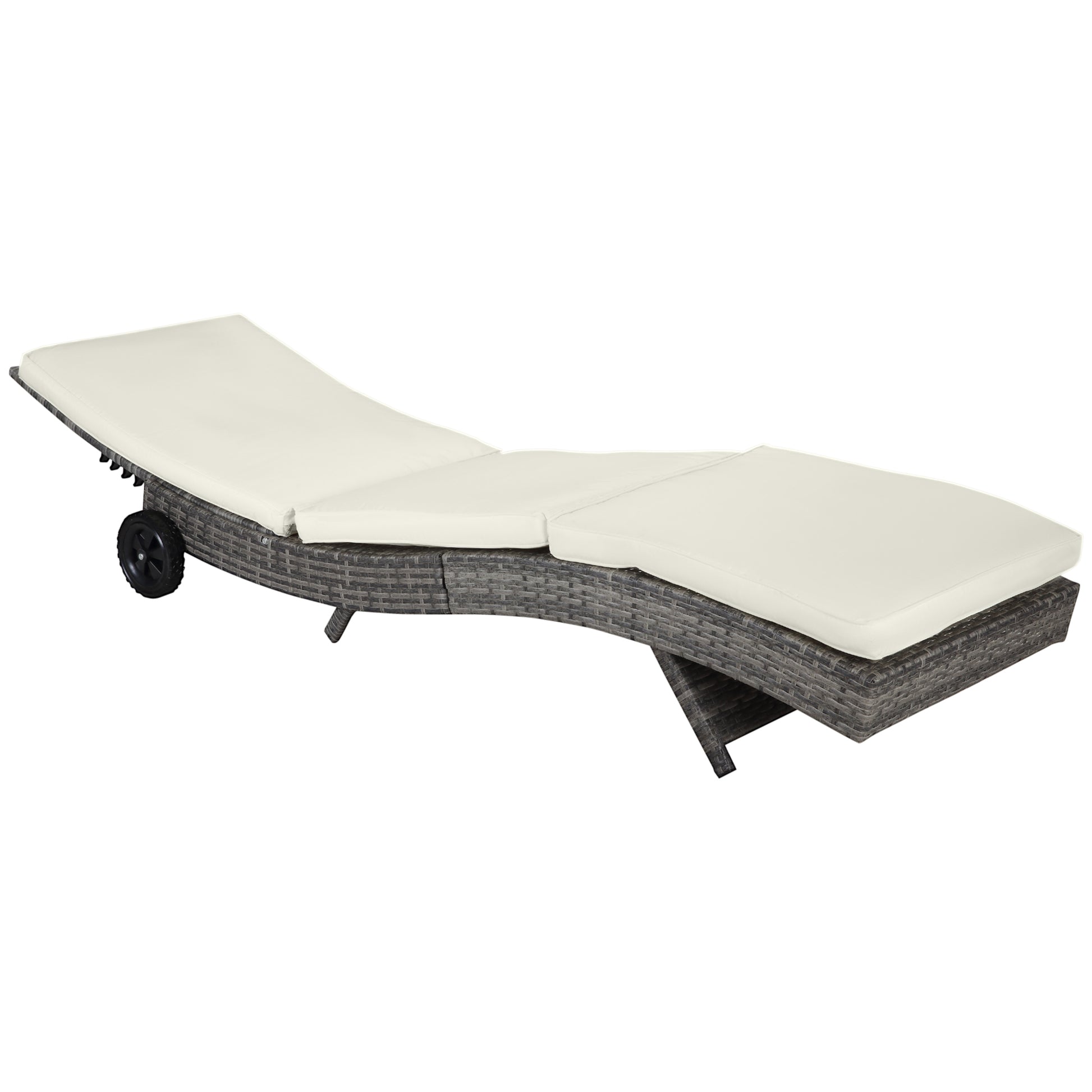 Outsunny Wicker Chaise Lounge Pool Chair, Outdoor Pe Rattan Cushioned Patio Sun Lounger W 5 Level Adjustable Backrest & Wheels For Easy Movement, Cream White Cream White Rattan