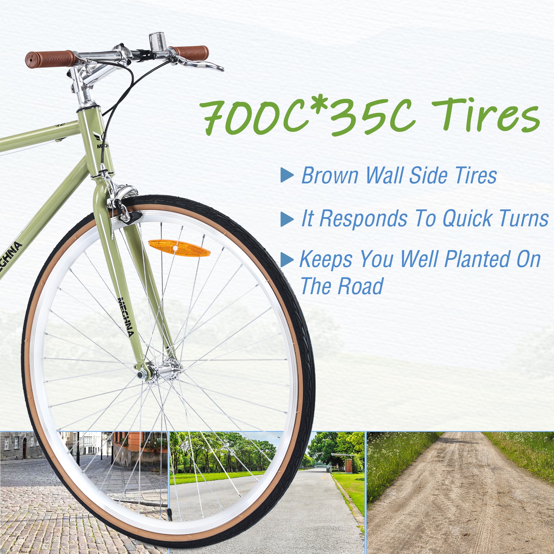 Single Speed Retro Style 700C Road Bike For Men Women'S City Bicycle,Steel Frame Light Green Steel