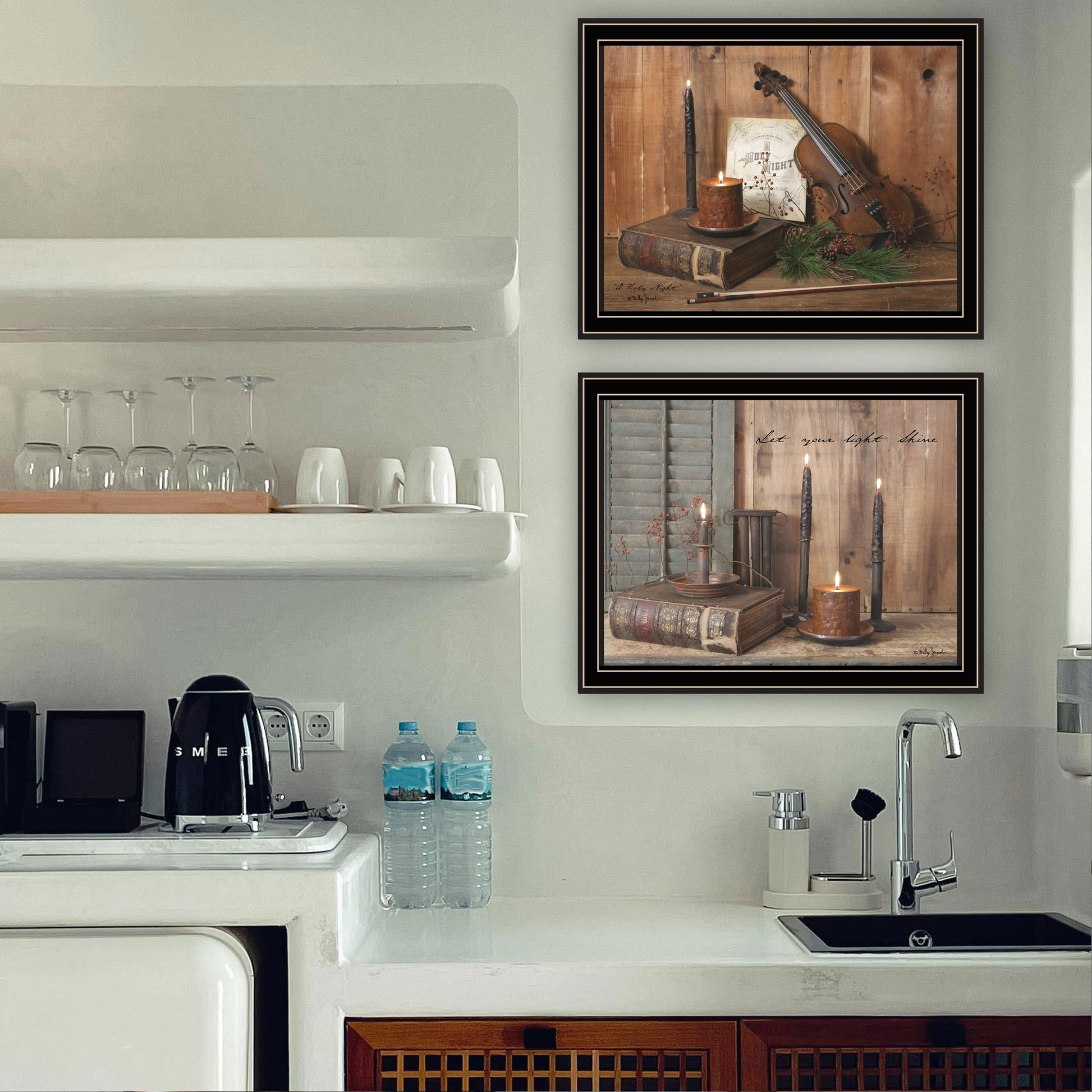 2 Piece Vignette Candlelight O Holy Night Black Framed Wall Art For Living Room, Bedroom Wall Art Print For Home Decor By Billy Jacobs Multi Wood Paper