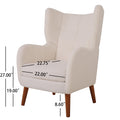 Mid Century Accent Chair, Ivory White, Modern Retro Club Chair, Birch Frame, Upholstered Teddy Wool Fabric, Single Sofa Armchair For Small Spaces, Living Room, Bedroom, Reading Corner, Balcony,Office Ivory White Espresso Primary Living Space