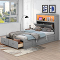 Wood Full Size Hydraulic Platform Bed With Storage Led Headboard, Charging Station And 2 Drawers, Gray Box Spring Not Required Full Gray Wood Bedroom Bed Frame Solid Wood Mdf