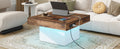 31.4'' X 31.4'' Farmhouse Coffee Table With 2 Usb Ports And Outlets, Brown Spliced Wood Grain Center Table With Led Light, Rustic Cocktail Table With Charging Station For Living Room, White White Primary Living Space Square Particle Board