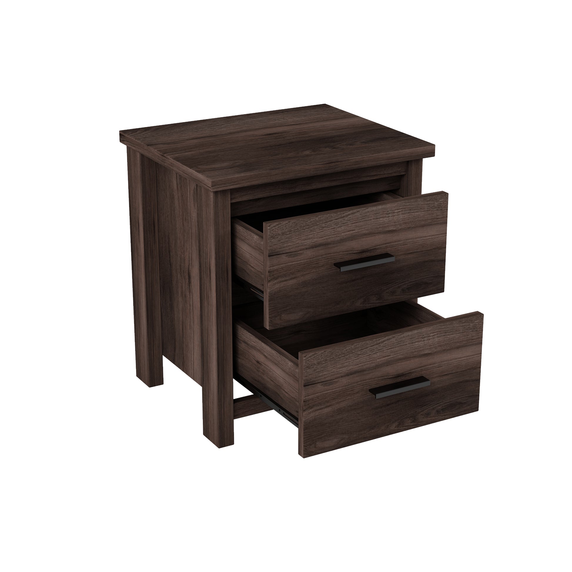 Vintage Two Drawer Nightstand, Simple And Generous Storage Space,Dark Walnut Walnut 2 Drawers Particle Board Mdf