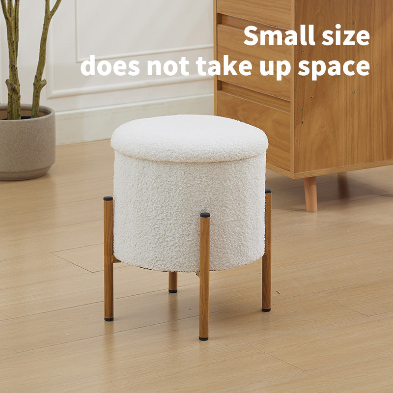 Modern Round Storage Ottoman, Ottoman Foot Stools With Metal Base, Ottoman Footstool With Removable Lid Storage Ottoman For Living Room, Bedroom, Makeup Room White White Upholstered