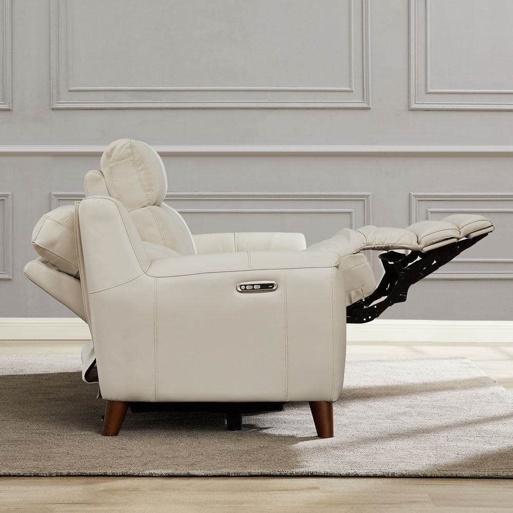 Torino Power Headrest Top Grain Leather Zero Gravity Reclining Sofa Off White Genuine Leather Wood Primary Living Space Medium Firm Tight Back Mid Century Modern Eucalyptus Pillow Top Arms Memory Foam Leather 3 Seat