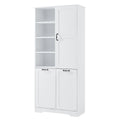 Bathroom Storage Cabinet With Doors And Drawers, Tilt Out Laundry Hamper, Multiple Storage Space, Freestanding Style, Open Shelve, Adjustable Shelf, White White Mdf