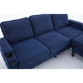 Blue Color Knock Down 3 Seat Combo Sofa With Storage Ottoman For Living Room Apartment Bedroom And Compact Room,Room, Upholstered Sectional Couch, L Shaped Bench With A Footrest, A Individual Stool White Wood Primary Living Space Heavy Duty Pine 3 Seat
