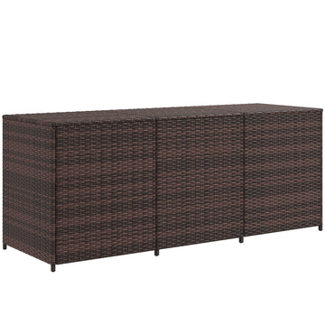 Outsunny 175 Gallon Outdoor Storage Box With Inner Liner, Pe Rattan Wicker Deck Box With Pneumatic Bar Lift For Indoor & Outdoor, Patio Furniture Cushions, Pool Toys, Garden Tools, Mixed Brown Brown Steel