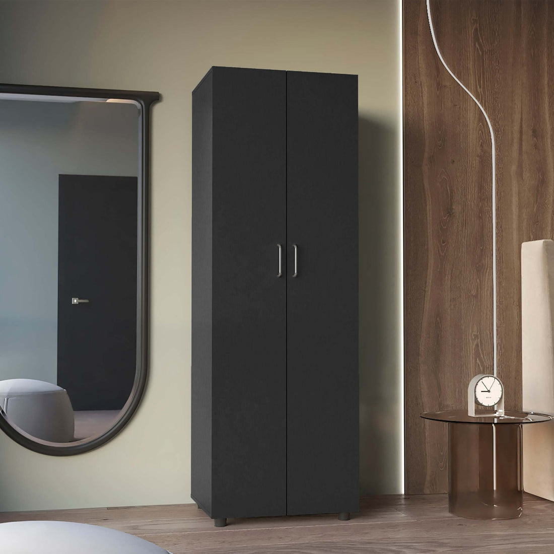 Chagrin 2 Shelf Rectangle Armoire Black Wengue Black Particle Board
