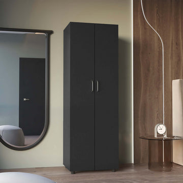 Chagrin 2 Shelf Rectangle Armoire Black Wengue Black Particle Board