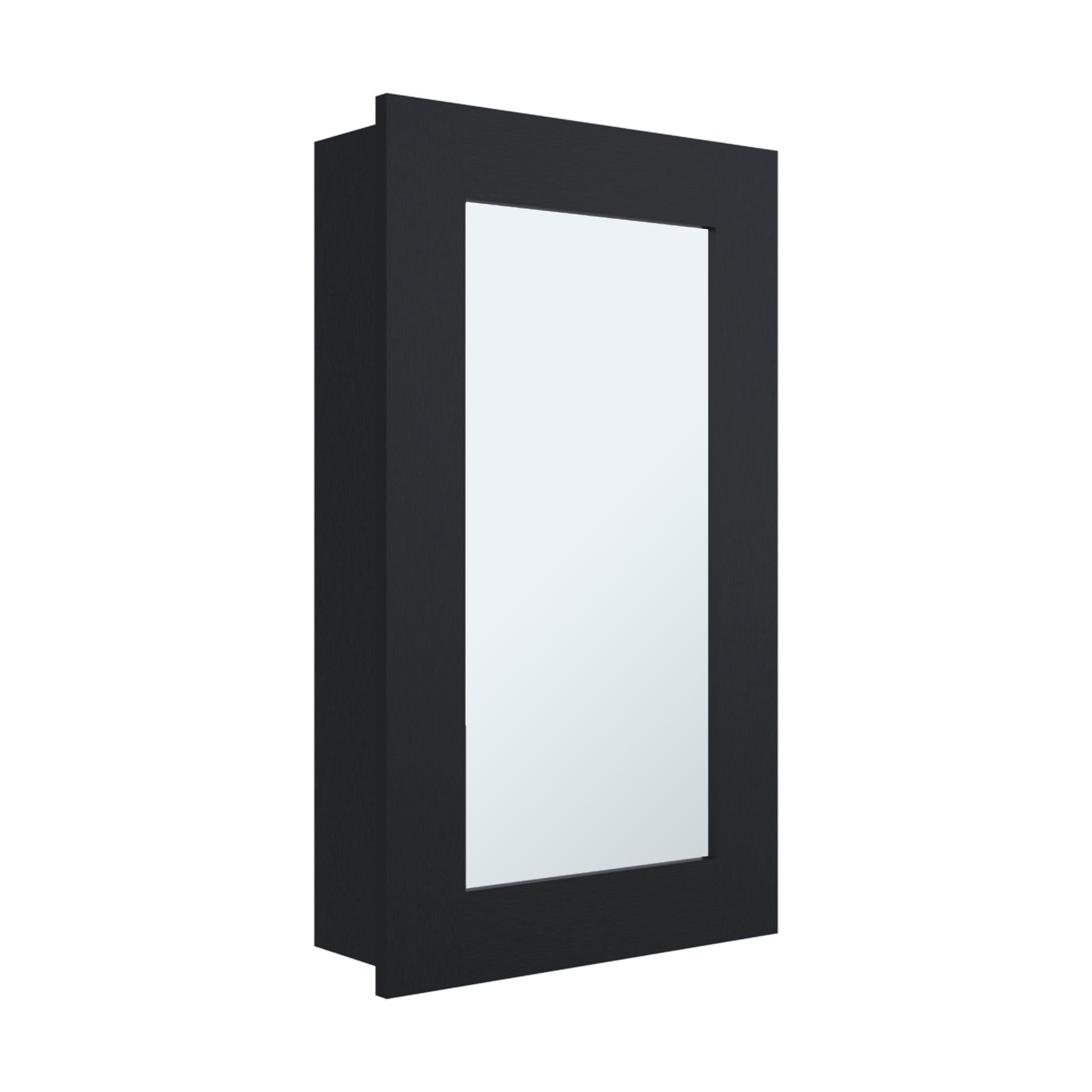 Juno 25.7" H X 15.7" W Narrow Mirror Medicine Cabinet, One Door With Three Interior Shelves For Bathroom, Kitchen Black Black Particle Board