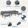 6 Pieces Aluminum Patio Furniture Set, Modern Metal Outdoor Conversation Set Sectional Sofa With Removable Olefin Extra Thick Cushions 5.9