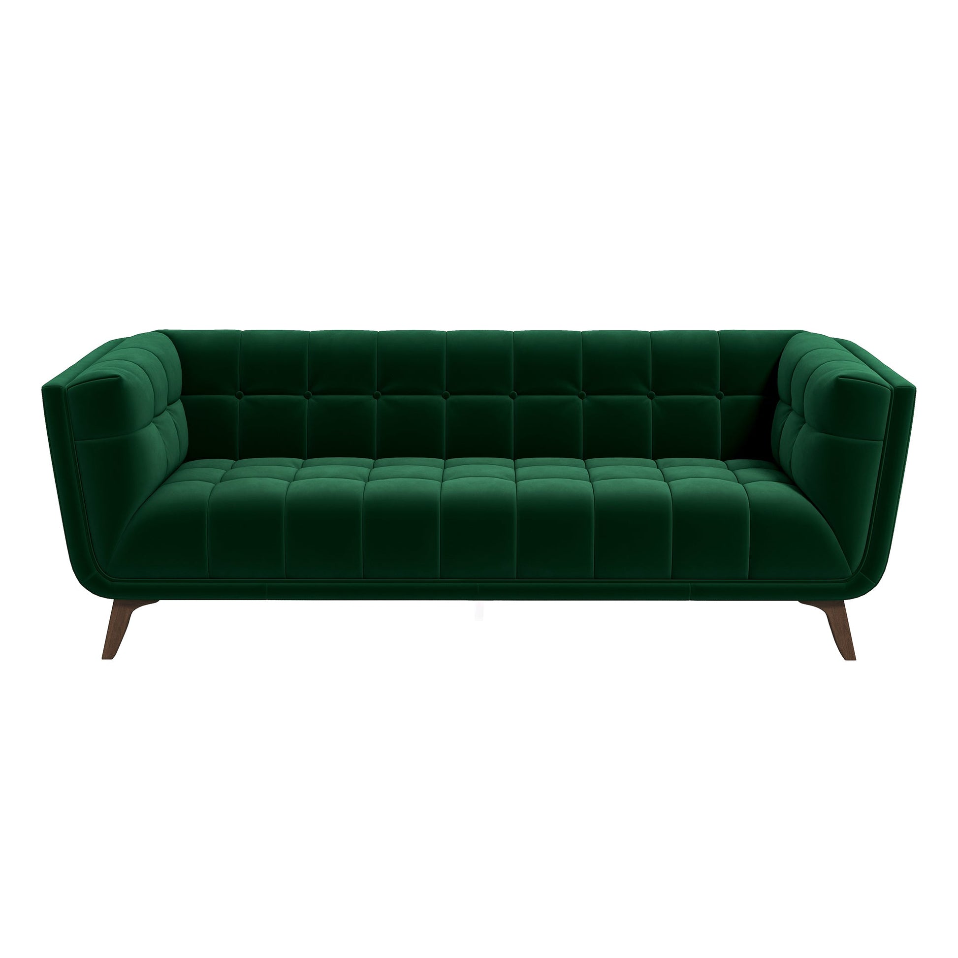 Addison Large Green Velvet Sofa Dark Green,Green Brown Velvet Wood Foam Solid Wood,Velvet 3 Seat