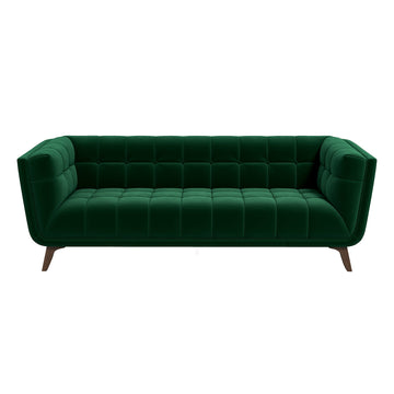 Addison Large Green Velvet Sofa Dark Green,Green Brown Velvet Wood Foam Solid Wood,Velvet 3 Seat