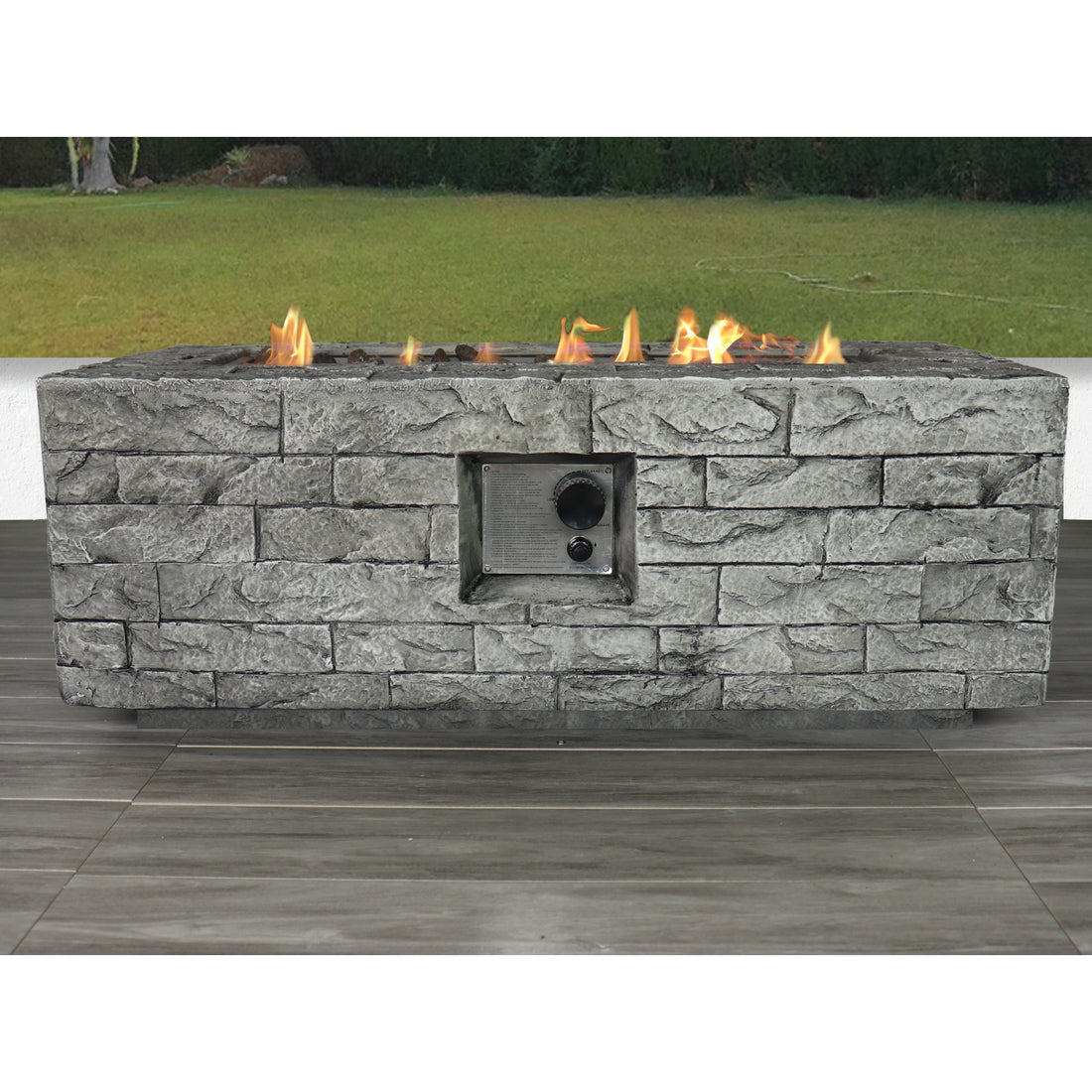 Fiber Reinforced Concrete Propane Natural Gas Fire Pit Table Stone Gray Modern Stone Concrete