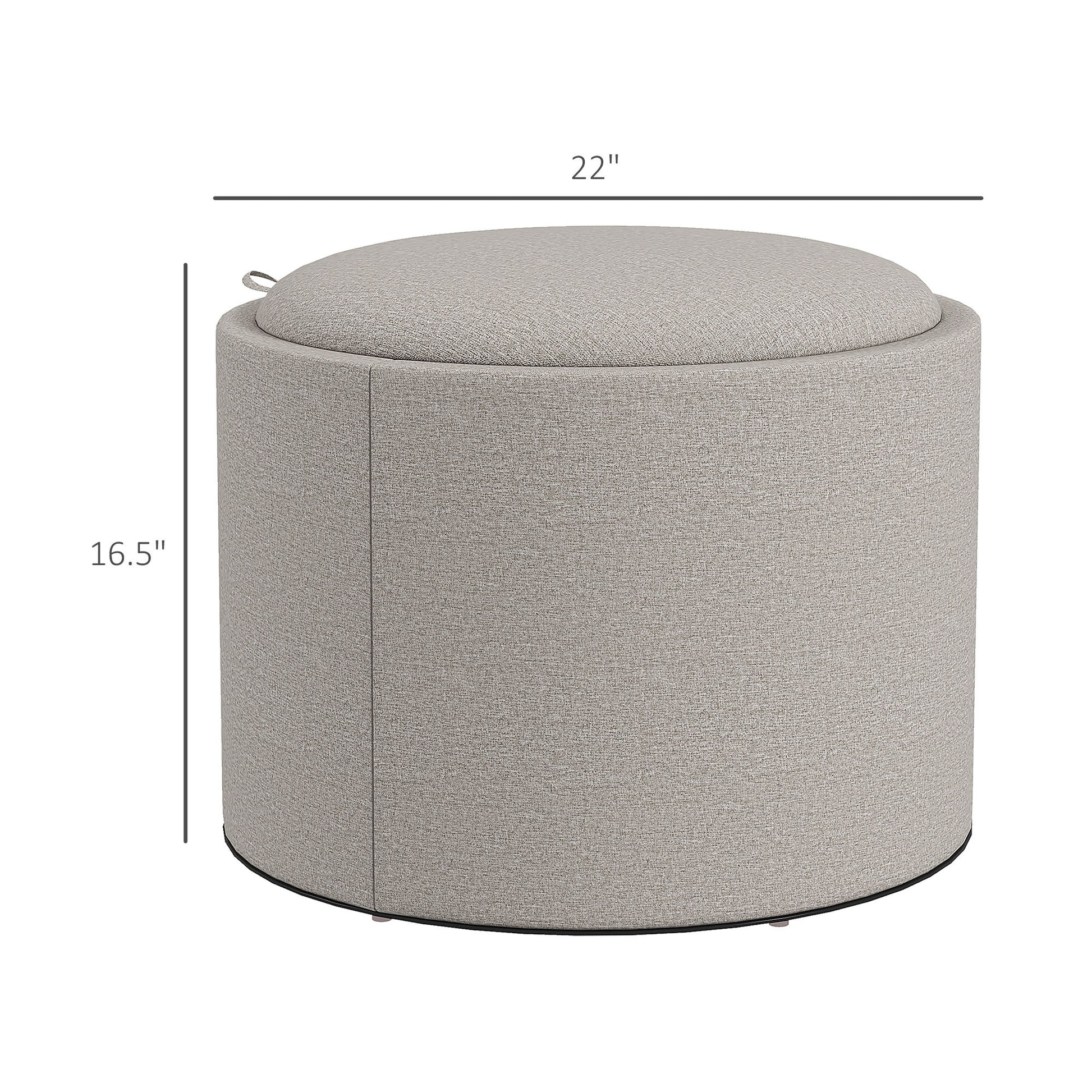 Homcom Round Storage Ottoman Coffee Table With Flip Top Tray, Gray Light Gray Polyester