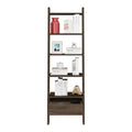 Ladder Bookcase, One Drawer, Five Open Shelves, Dark Walnut Brown Particle Board Particle Board