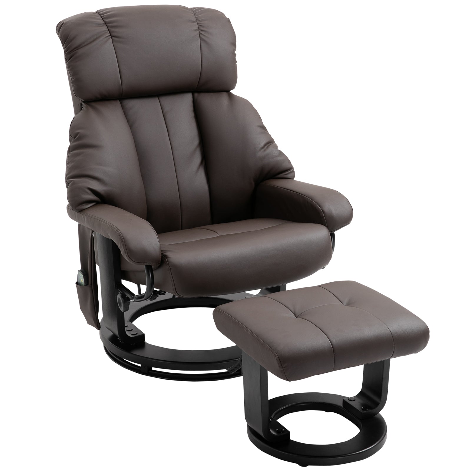 Homcom Massage Recliner Chair With Ottoman, 360 Swivel Recliner And Footstool, Pu Leather Reclining Chair With Side Pocket And Remote Control, Brown Brown Wood