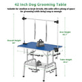 42 Inch Foldable Dog Grooming Table For Home With Adjustable Arm, Noose, Non Slip Surface, And Storage Mesh Tray Blue Mdf Metal
