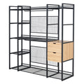 Open Style Wardrobe With Hanging Rails, Shelves And Drawers, Black Black Metal & Wood