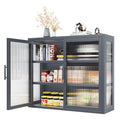 Retro Style Haze Double Glass Door Wall Cabinet With Detachable Shelves For Office, Dining Room,Living Room, Kitchen And Bathroom Grey Color Gray Tempered Glass Sheet Metal Plastic